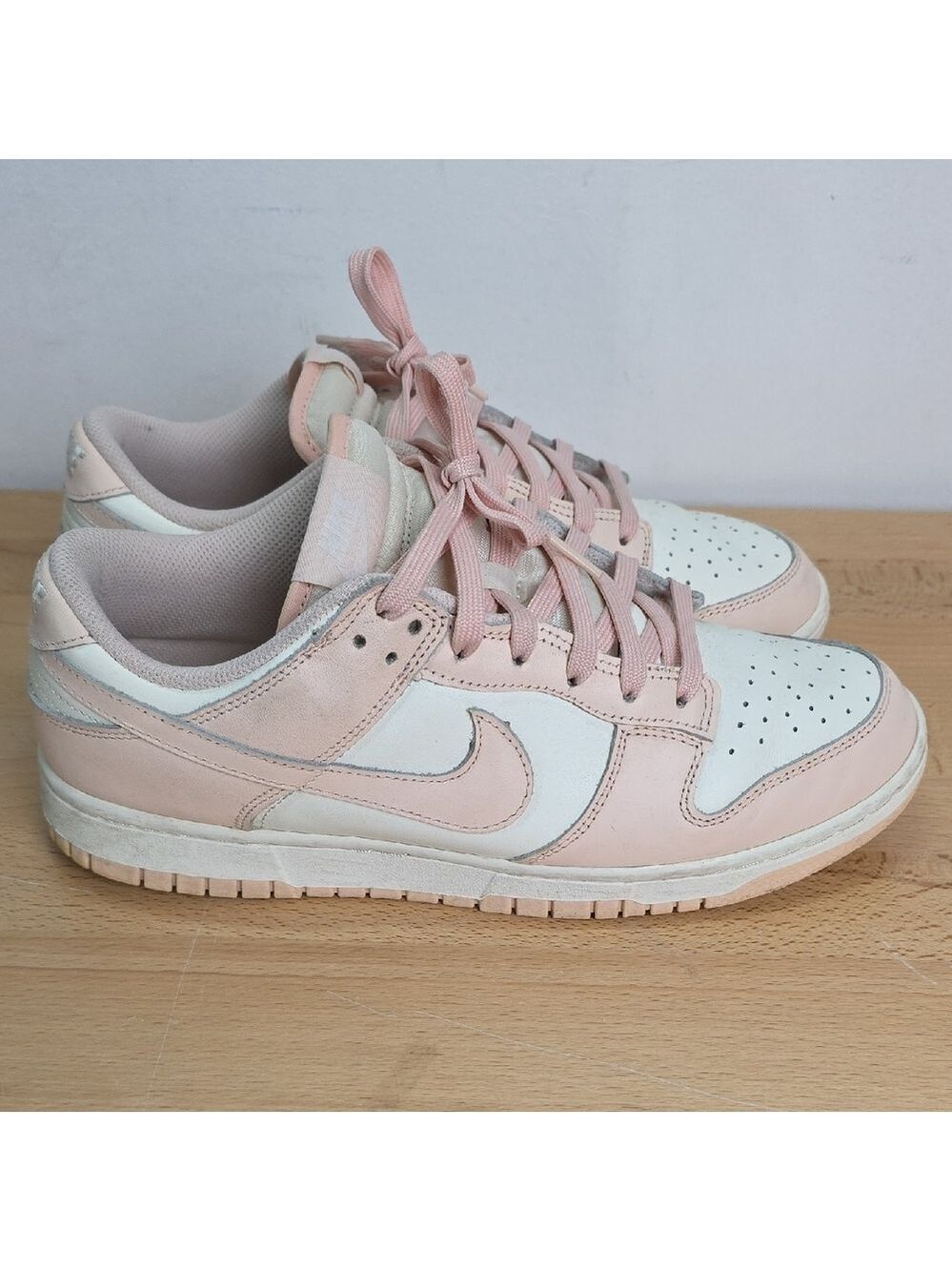 Nike-style Women's Dunk Low Top Sneakers in Light Pink and White Used Size 10